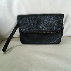 Talbots Black Pebbled Leather Fold Over Wristlet NWOT